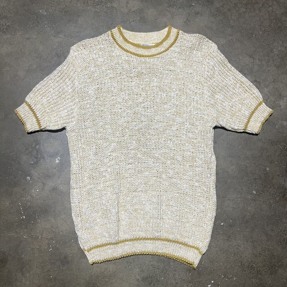 Vintage 60s Towncraft Yellow Acrylic Short Sleeve Sweater